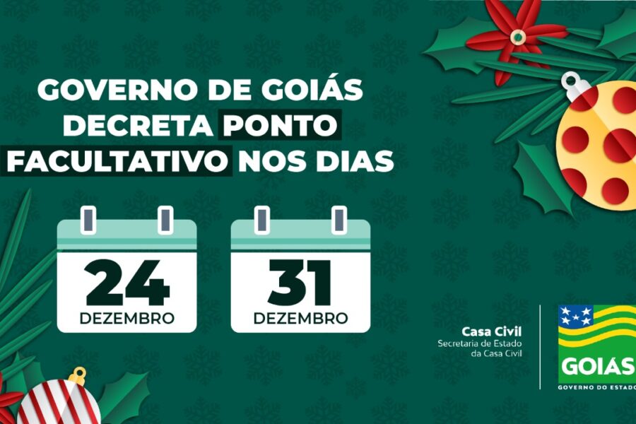Dias 24 e 31 de dezembro serão ponto facultativo no Estado