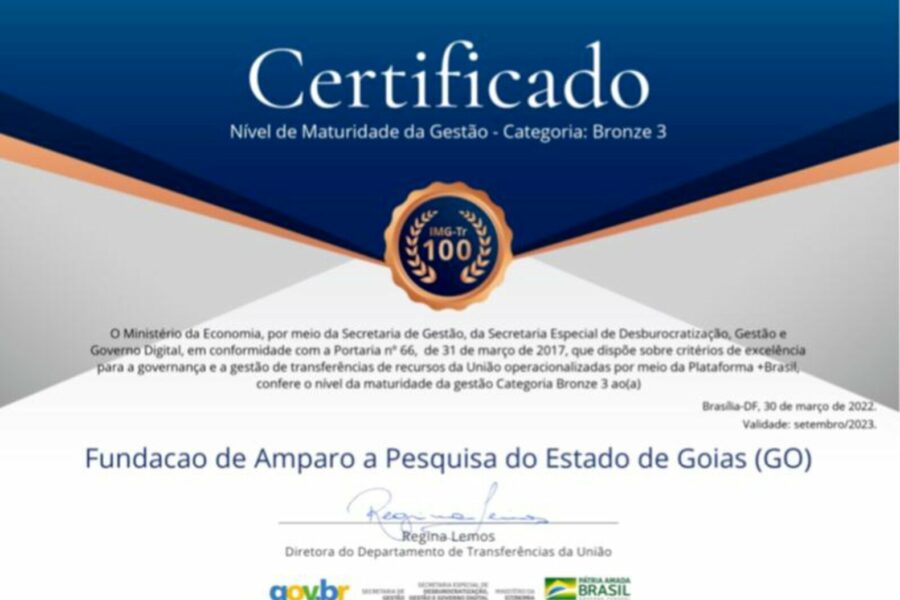 Fapeg recebe certificação positiva do Ministério da economia por gestão transparente