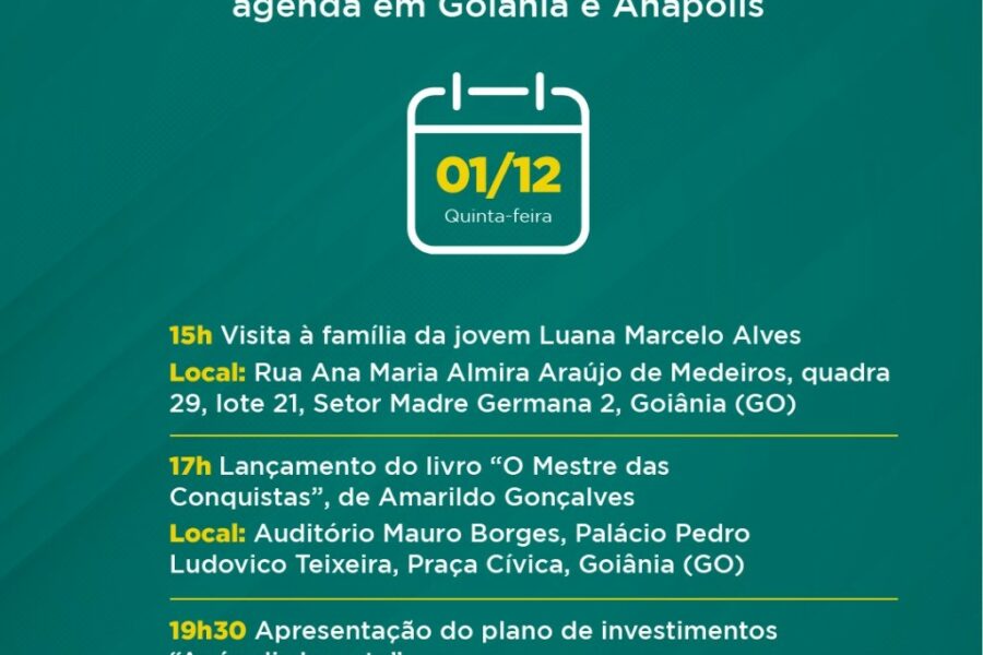 Governador Ronaldo Caiado cumpre agenda em Goiânia e Anápolis, nesta quinta, 1º